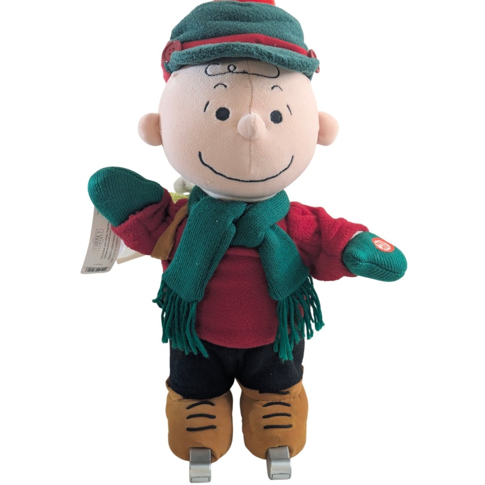 Peanuts Charlie Brown Ice Skating Animated Plush Snoopy in Backpack 16" tag 2004
